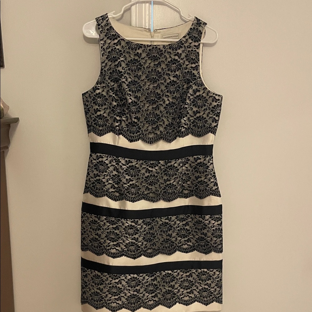Elegant Black and Cream Lace Mini Dress